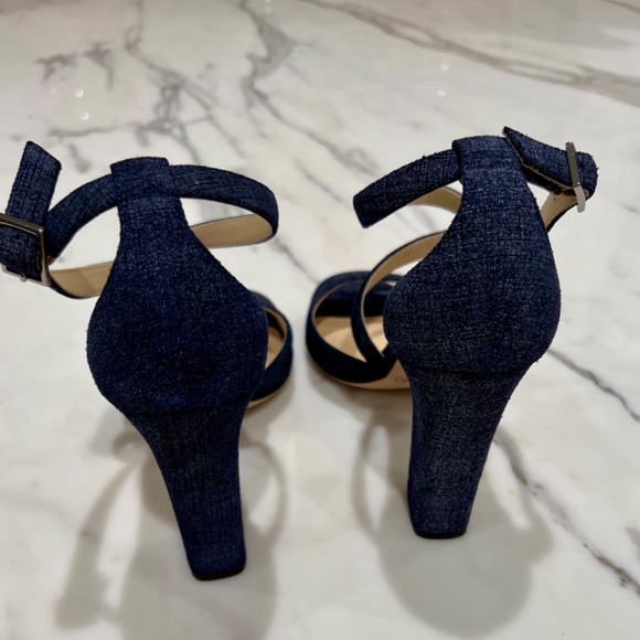 ** SOLD **. Jimmy Choo Denim Peep Toe, Strap Sandals - Picture 3 of 7